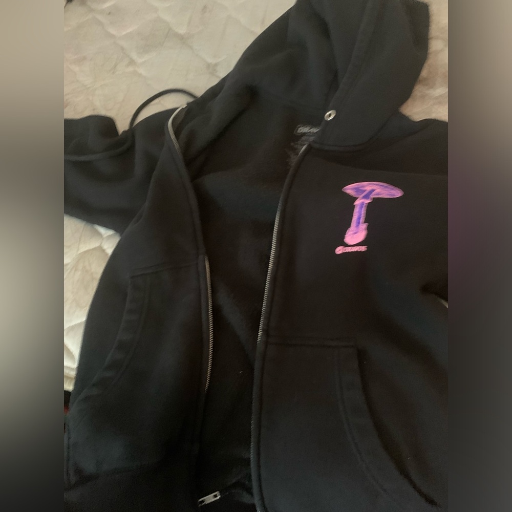 Size small black purple mushroom zip up hoodie